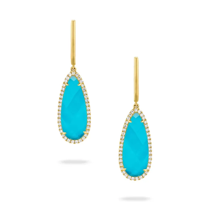 Doves 18K Yellow Gold Diamond Earring with Clear Quartz over Turquoise Doublet Doves Earrings Doves 18K Yellow Gold Diamond Earring with Clear Quartz over Turquoise Doublet Doves Earrings