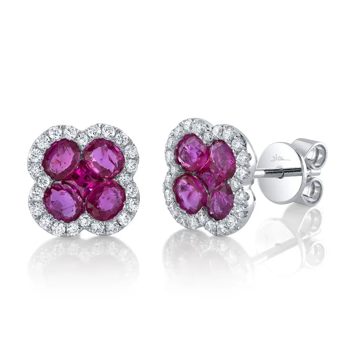 Earrings 14K White Gold Ruby and Diamond Clover Stud Earrings Meierotto Jewelers Earrings 14K White Gold Ruby and Diamond Clover Stud Earrings Meierotto Jewelers
