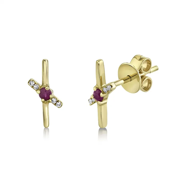 Earrings 14K Yellow Gold Ruby and Diamond Stud Earrings Meierotto Jewelers