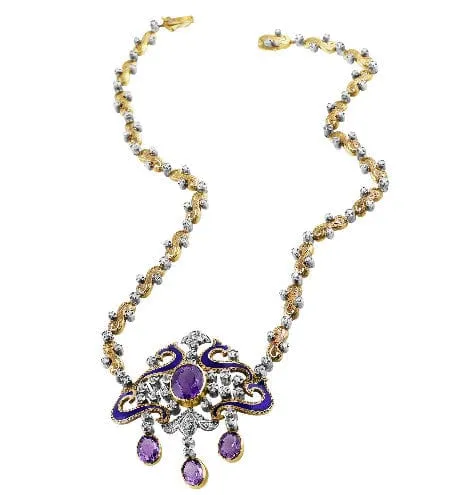 Earrings CJ Charles Jewelers 19k Gold and Silver Victorian Silver Diamond Amethyst Necklace Earrings