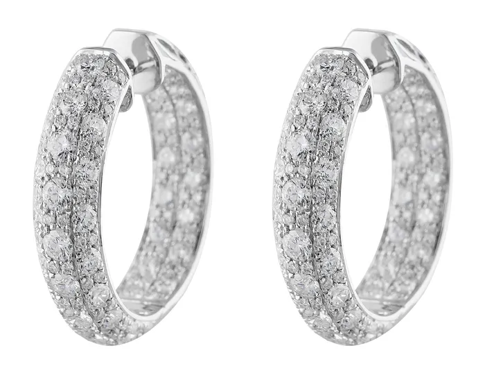 Earrings CJ Charles Jewelers Small Diamond Set White Gold Hoop Earrings Earrings CJ Charles Jewelers Small Diamond Set White Gold Hoop Earrings