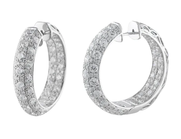 Earrings CJ Charles Jewelers Small Diamond Set White Gold Hoop Earrings Earrings CJ Charles Jewelers Small Diamond Set White Gold Hoop Earrings