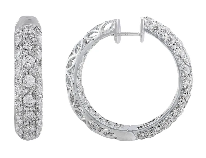 Earrings CJ Charles Jewelers Small Diamond Set White Gold Hoop Earrings Earrings CJ Charles Jewelers Small Diamond Set White Gold Hoop Earrings