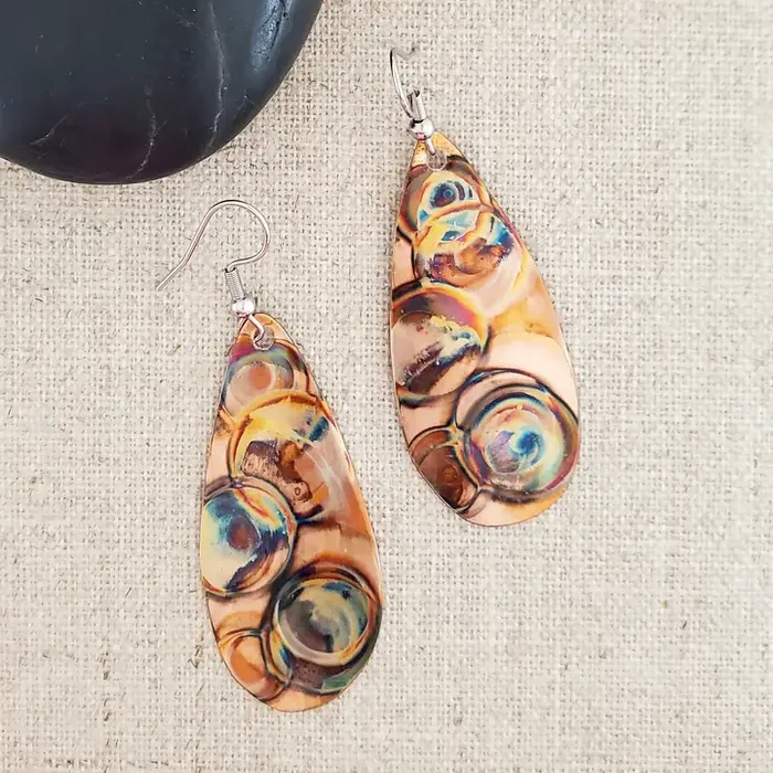 Earrings Covaly Artisan Jewelry Flame Paint Copper Teardrop Earrings