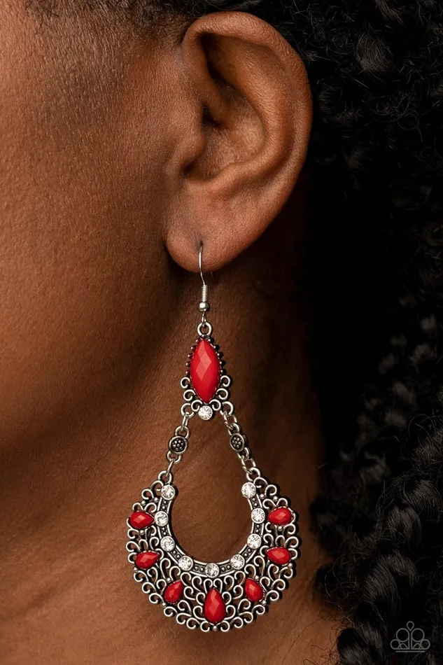 Earrings Paparazzi Earring Fluent in Florals Red Paparazzi Jewelry