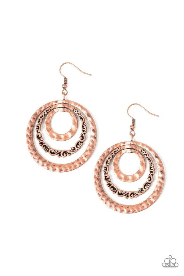 Earrings Paparazzi Earring Out Of Control Shimmer Copper Paparazzi Jewelry