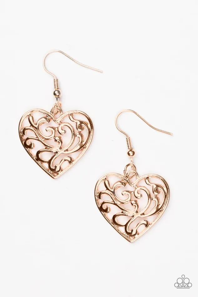 Earrings Paparazzi Earring The Truth HEARTS Rose Gold Paparazzi Jewelry