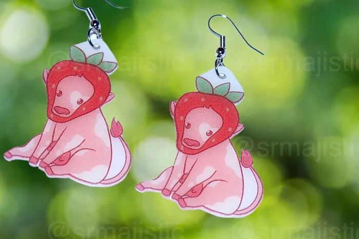 Earrings READY TO SHIP Sweet Strawberry Animal Handmade Earrings collaboration with saltnox Sam Makes Things Earrings READY TO SHIP Sweet Strawberry Animal Handmade Earrings collaboration with saltnox Sam Makes Things