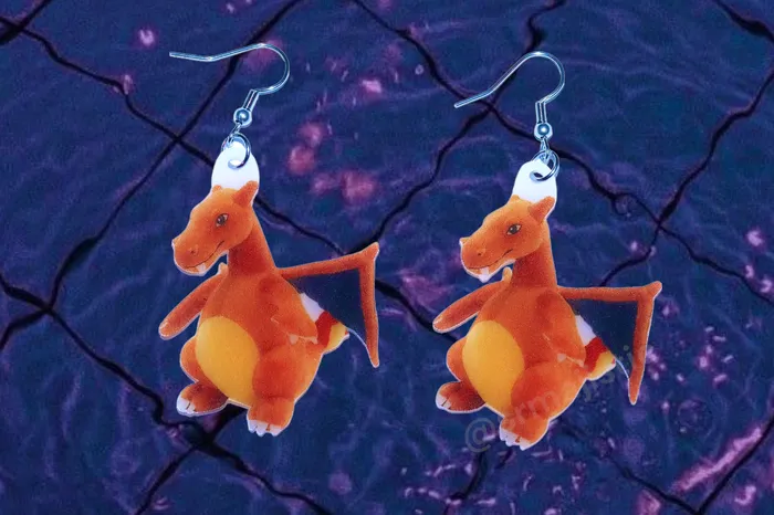 Earrings Sam Makes Things Charizard Chorizord Unsettling Character 2D Handmade Earrings Earrings Sam Makes Things Charizard Chorizord Unsettling Character 2D Handmade Earrings