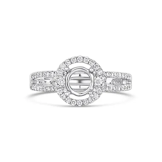 Engagement Collections PreStyled Sets 18K White Gold Semi Mount Round Halo Split Shank Engagement Collections PreStyled Sets 18K White Gold Semi Mount Round Halo Split Shank