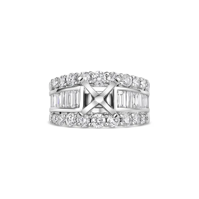 Engagement Collections Rings 14K White Gold Wide Baguette and Round Diamond Semi Mount Ring Engagement Collections Rings 14K White Gold Wide Baguette and Round Diamond Semi Mount Ring