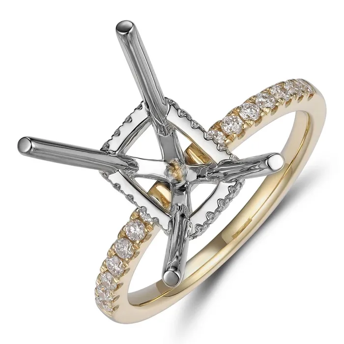 Engagement Collections Rings 18K Yellow Gold Semi Mount Ring with 18K White Gold Rectangle Hidden Halo Diamond Head Engagement Collections Rings 18K Yellow Gold Semi Mount Ring with 18K White Gold Rectangle Hidden Halo Diamond Head