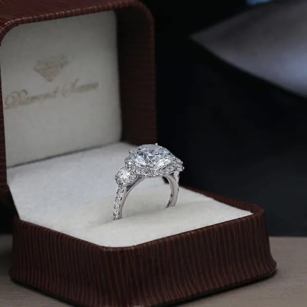 Fantastic Three stone Engagement ring with center round cut diamond ENG64000 Diamond Source NYC Rings