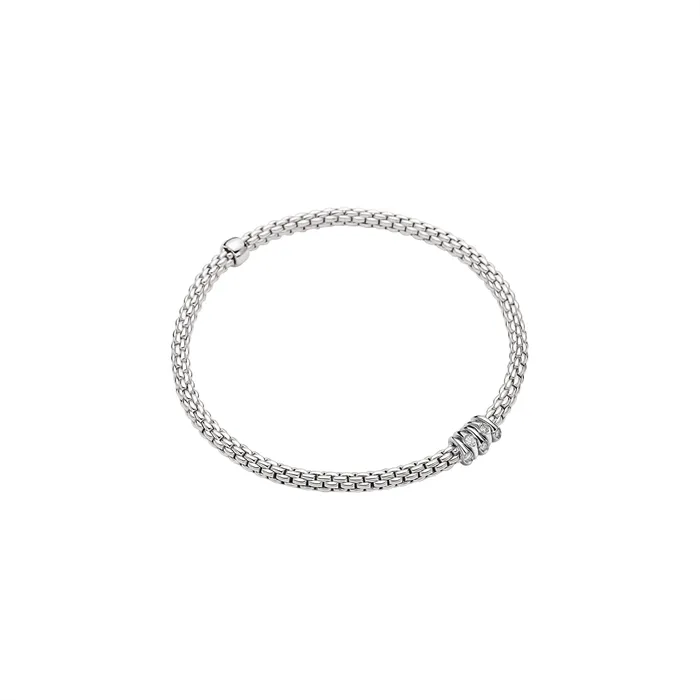 FOPE Bracelets Fope 18K White Gold Prima Collection Bracelet with Diamond Rondel XSmall Size FOPE Bracelets Fope 18K White Gold Prima Collection Bracelet with Diamond Rondel XSmall Size