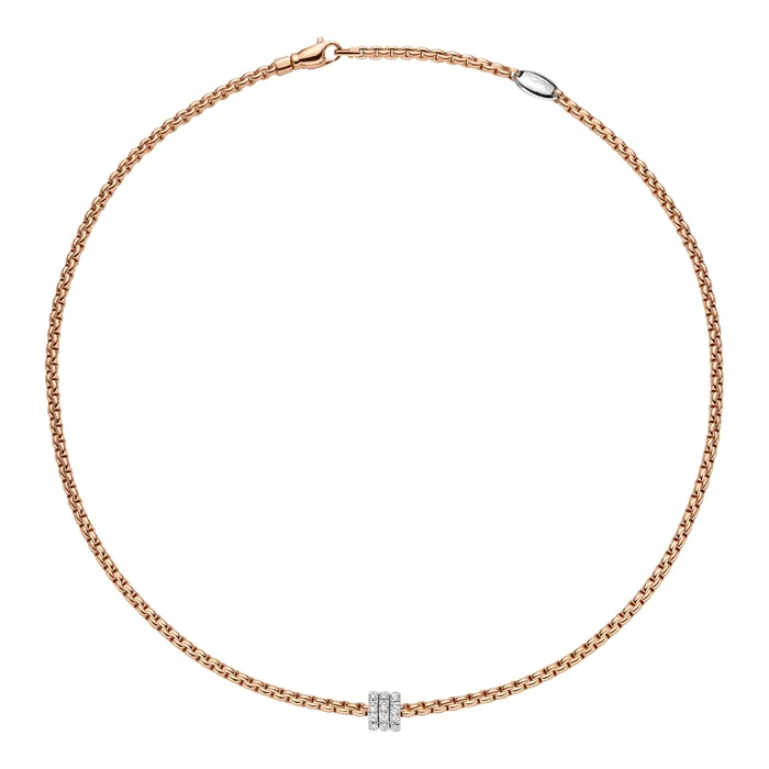 FOPE Necklaces Fope 18K Rose Gold Eka Collection Diamond Necklace with White Gold Diamond Rondel in 17 inch FOPE Necklaces Fope 18K Rose Gold Eka Collection Diamond Necklace with White Gold Diamond Rondel in 17 inch