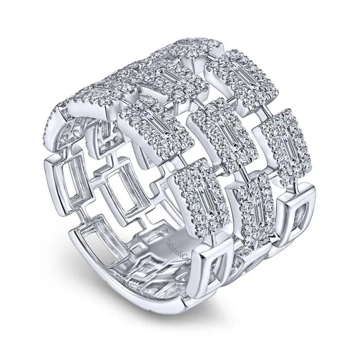 Gabriel Co Rings Gabriel Co 14K White Gold Layered Wide Band Diamond Ring