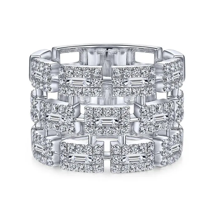 Gabriel Co Rings Gabriel Co 14K White Gold Layered Wide Band Diamond Ring
