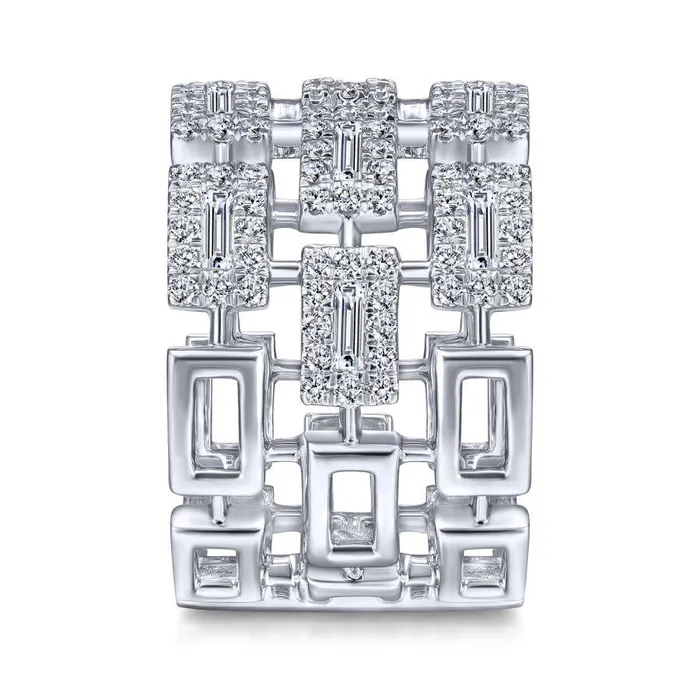 Gabriel Co Rings Gabriel Co 14K White Gold Layered Wide Band Diamond Ring