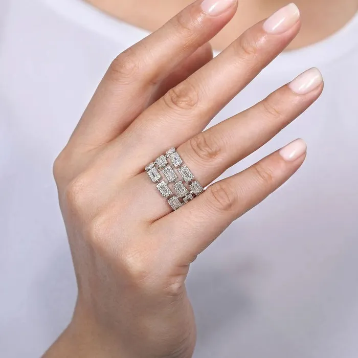 Gabriel Co Rings Gabriel Co 14K White Gold Layered Wide Band Diamond Ring