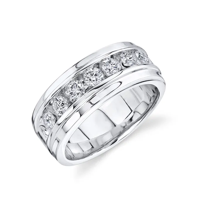 Gents 14K White Gold Diamond Band Mens Bands Rings