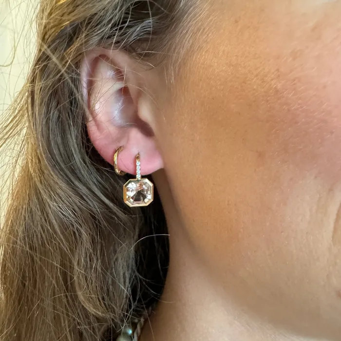 Goshwara Earrings Goshwara Asscher Cut Morganite Diamond 18K Yellow Gold Earrings