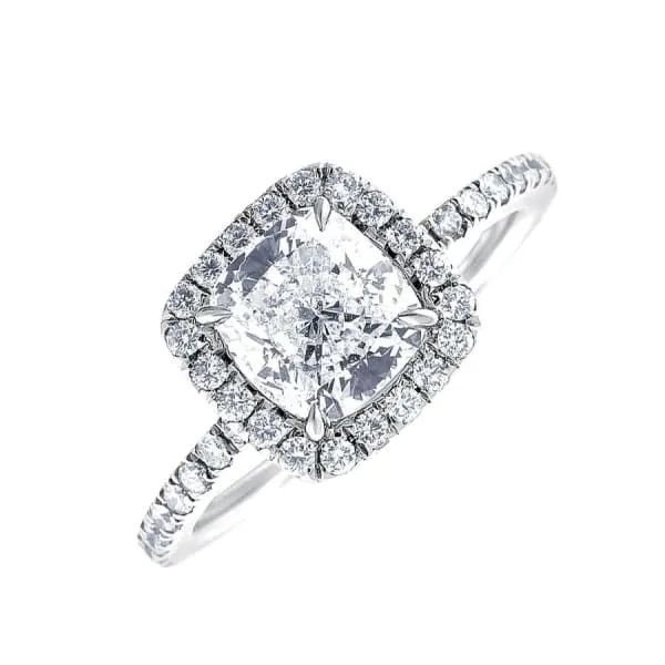 Halo Diamond Engagement Ring Set in 18K White Gold 213ct tw Cushion Cut Round Brilliant Natural Diamonds Diamond Source NYC Rings