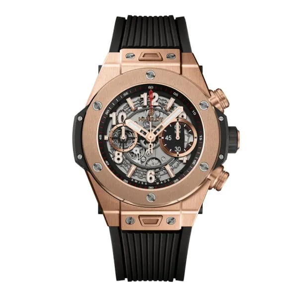 Hublot PreStyled Sets Hublot Big Bang Unico King Gold 45mm Watch Ref 411OX1180RX Skeleton Dial in 18K Rose Gold Case Black Lined Rubber Strap Hublot PreStyled Sets Hublot Big Bang Unico King Gold 45mm Watch Ref 411OX1180RX Skeleton Dial in 18K Rose Gold Case Black Lined Rubber Strap
