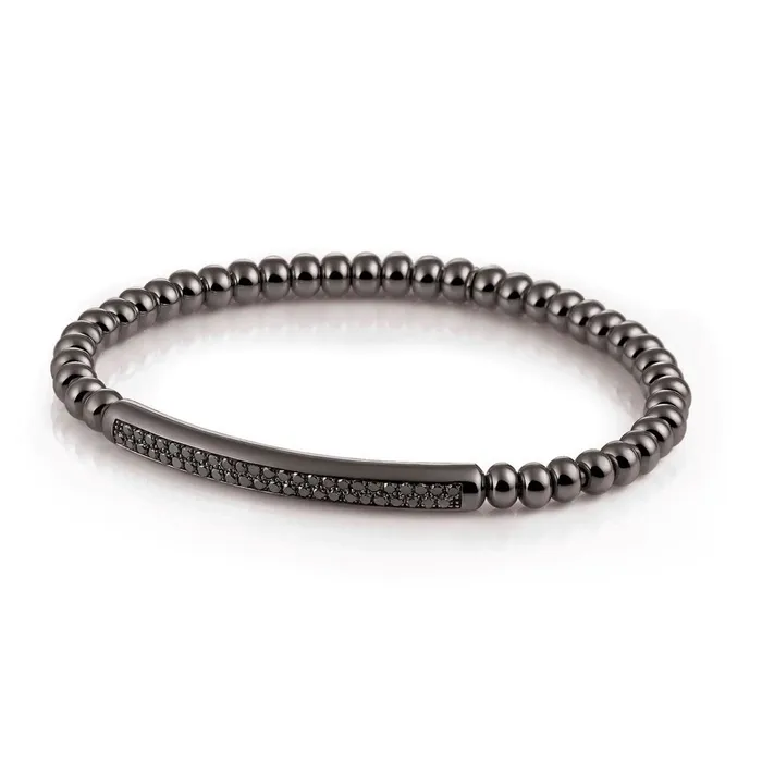 Hulchi Belluni Bracelets Hulchi Belluni 18K White Gold and Black Rhodium Stretch Bracelet with Black Diamond Bar