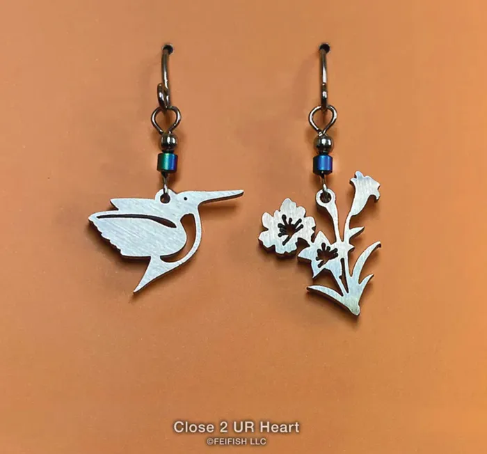 Hummingbird and Flower Stainless Steel Earrings Close to UR Heart Earrings