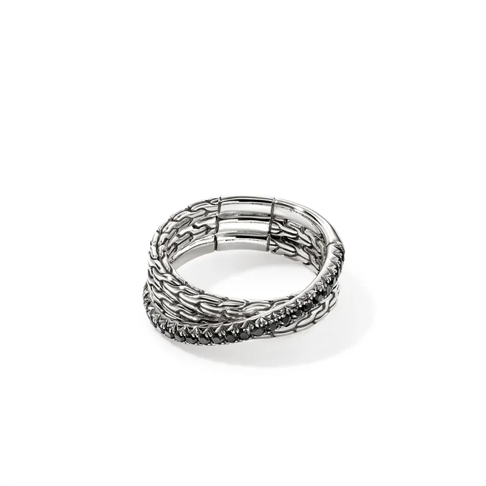 John Hardy Silver Pave Crossover Ring with Black Sapphire John Hardy Rings