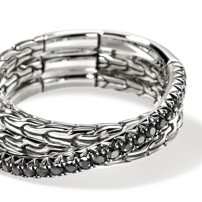 John Hardy Silver Pave Crossover Ring with Black Sapphire John Hardy Rings