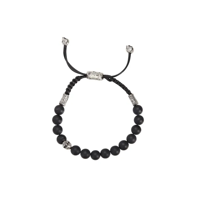 John Varvatos Bracelets Sterling Silver 8mm Black Onyx Bead Bolo Bracelet with Skull Ends John Varvatos Bracelets Sterling Silver 8mm Black Onyx Bead Bolo Bracelet with Skull Ends
