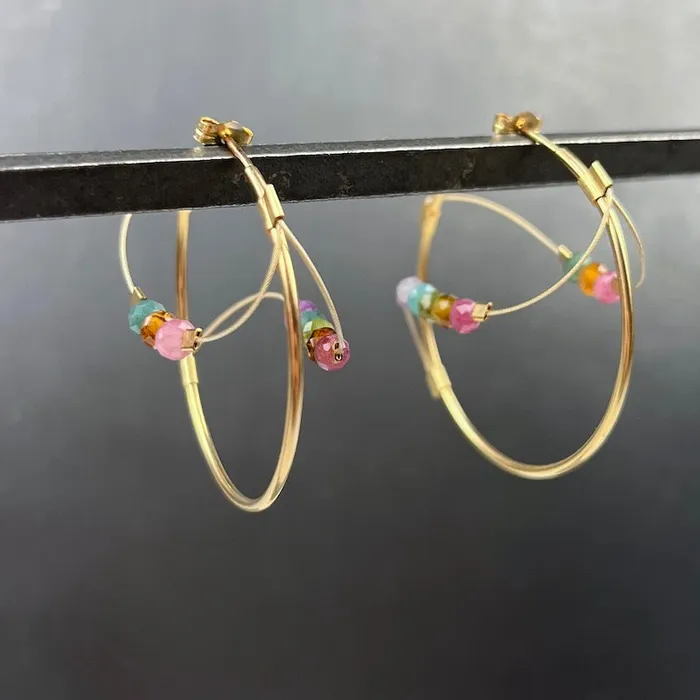 Meghan Patrice Riley Earrings Sine Hoop Earrings in Gold Tourmaline