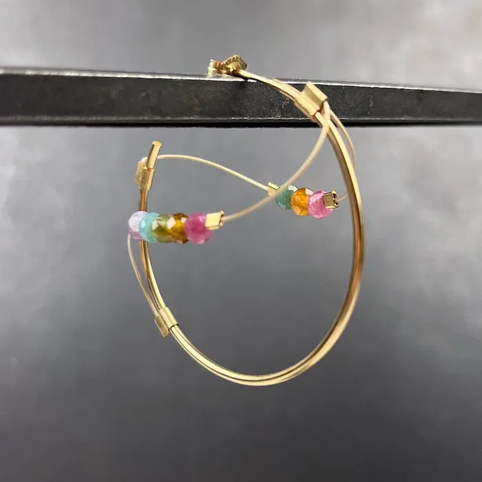 Meghan Patrice Riley Earrings Sine Hoop Earrings in Gold Tourmaline