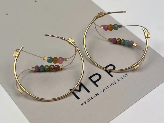 Meghan Patrice Riley Earrings Sine Hoop Earrings in Gold Tourmaline