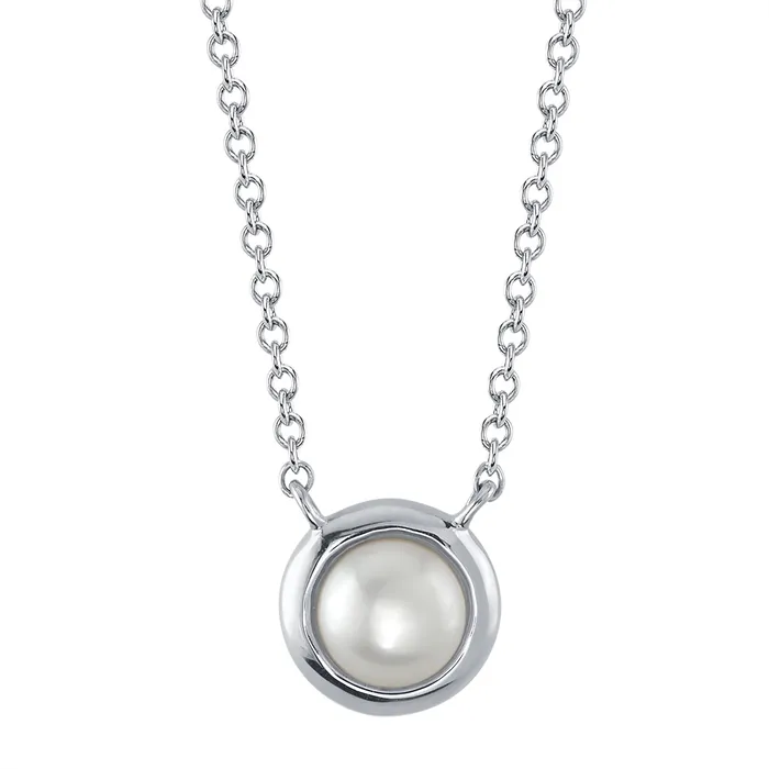 Meierotto Jewelers 14K White Gold Bezel Set Cultured Pearl Necklace Necklaces Meierotto Jewelers 14K White Gold Bezel Set Cultured Pearl Necklace Necklaces