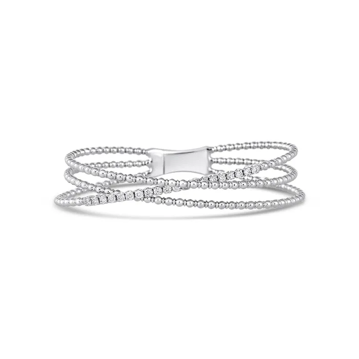 Meierotto Jewelers 14K White Gold Open Three Layer Beaded Crossover Diamond Bracelet Bracelets Meierotto Jewelers 14K White Gold Open Three Layer Beaded Crossover Diamond Bracelet Bracelets