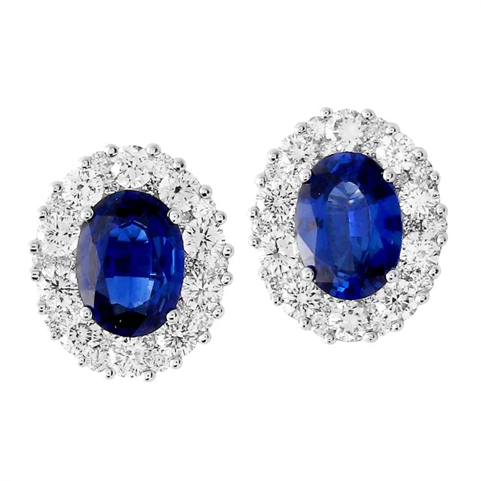 Meierotto Jewelers 18K White Gold Oval Sapphire Stud Earrings with Diamond Halo Earrings Meierotto Jewelers 18K White Gold Oval Sapphire Stud Earrings with Diamond Halo Earrings