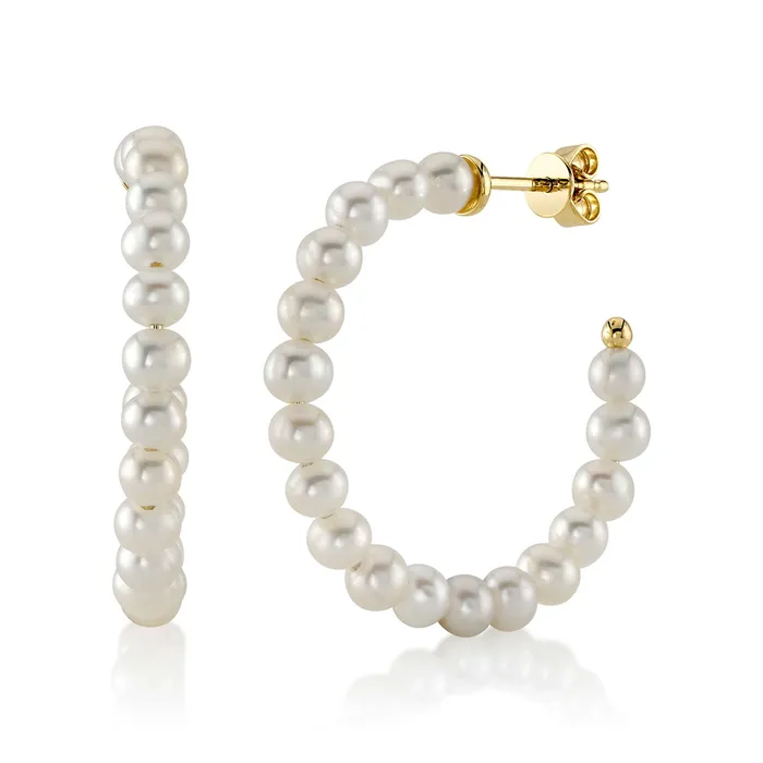 Meierotto Jewelers Earrings 14K Yellow Gold Cultured Pearl Hoop Earrings
