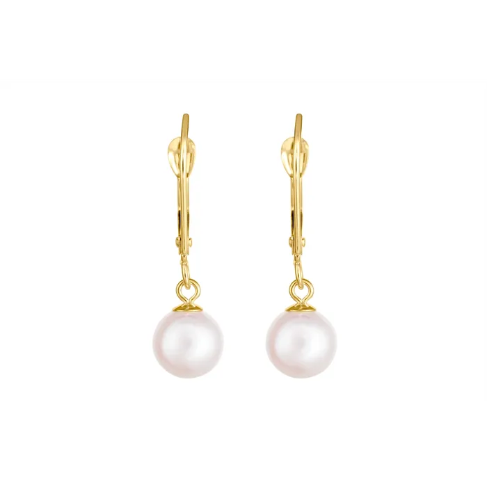 Meierotto Jewelers Earrings 14K Yellow Gold Single Cultured Freshwater Pearl Dangle Leverback Earrings