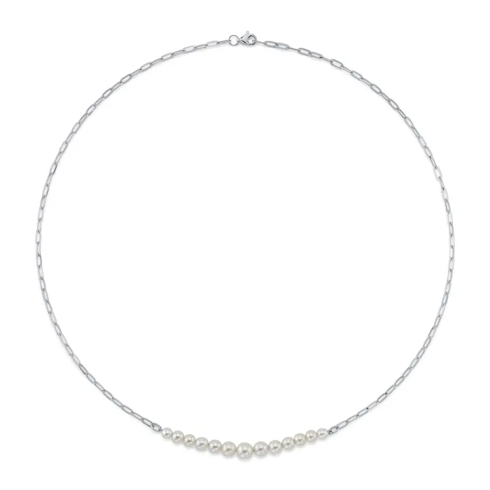 Meierotto Jewelers Necklaces 14K White Gold Diamond Cultured Pearl Paper Clip Link Necklace Meierotto Jewelers Necklaces 14K White Gold Diamond Cultured Pearl Paper Clip Link Necklace