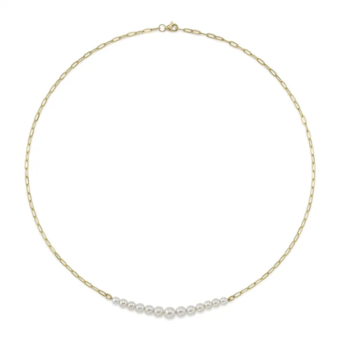 Meierotto Jewelers Necklaces 14K Yellow Gold Cultured Pearl Paperclip Link Necklace Meierotto Jewelers Necklaces 14K Yellow Gold Cultured Pearl Paperclip Link Necklace