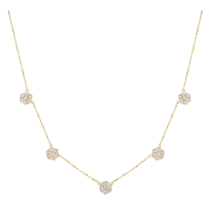 Meierotto Jewelers Necklaces 14K Yellow Gold Diamond Flower Station Necklace Meierotto Jewelers Necklaces 14K Yellow Gold Diamond Flower Station Necklace