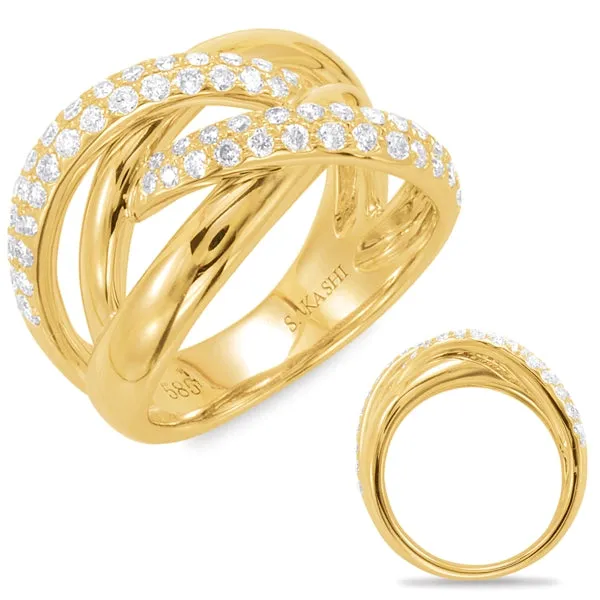 Meierotto Jewelers Rings 14K Yellow Gold Wide Crossover Diamond Ring