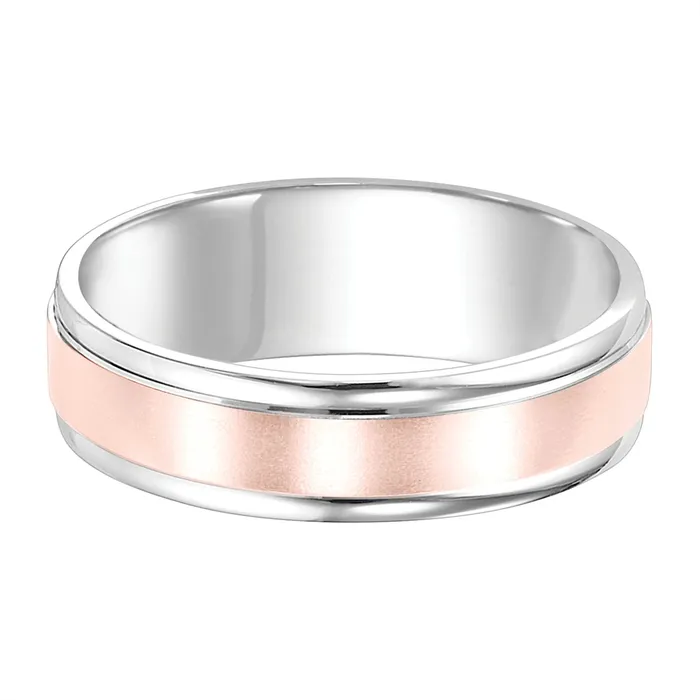 Mens Bands Rings 5mm 14K White Rose Gold Wedding Band with Brushed Center and Polished Round Edges Mens Bands Rings 5mm 14K White Rose Gold Wedding Band with Brushed Center and Polished Round Edges