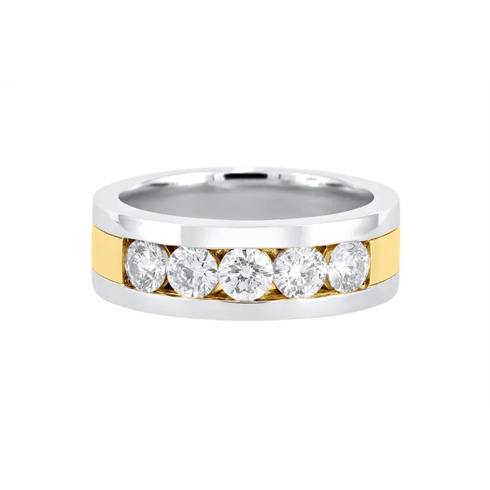Mens Bands Rings Gents 14K White Gold with Yellow Gold Center Diamond Band