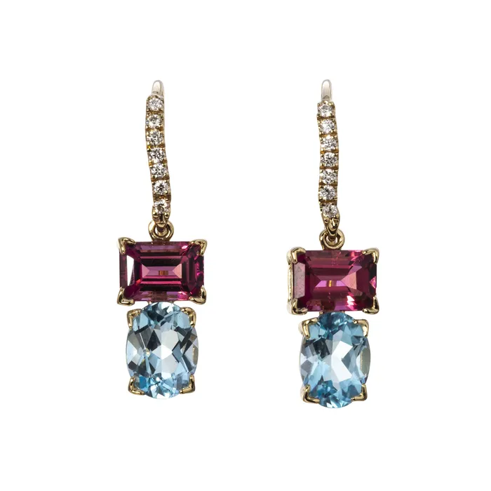 Mini Collection Earrings Blue Topaz Pink Tourmaline 14K Gold River Earrings Mini Collection Earrings Blue Topaz Pink Tourmaline 14K Gold River Earrings