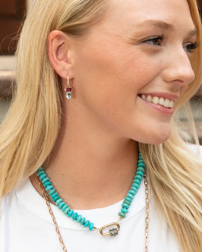 Mini Collection Earrings Blue Topaz Pink Tourmaline 14K Gold River Earrings