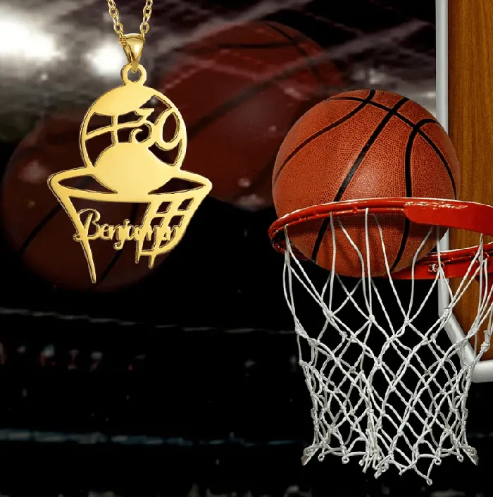 Necklaces Belbren Personalized Basketball Pendant Necklace Customizable with Name and Jersey Number Available in Sterling Silver Stainless Steel or Brass