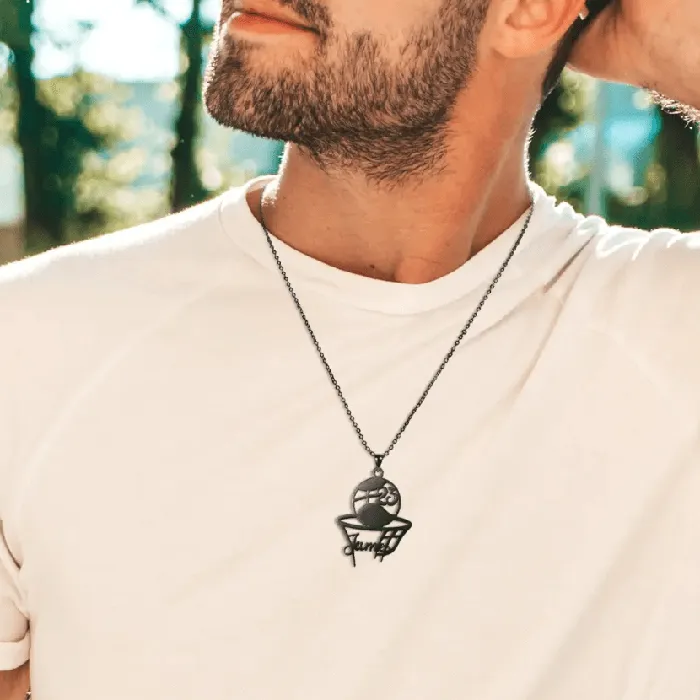 Necklaces Belbren Personalized Basketball Pendant Necklace Customizable with Name and Jersey Number Available in Sterling Silver Stainless Steel or Brass